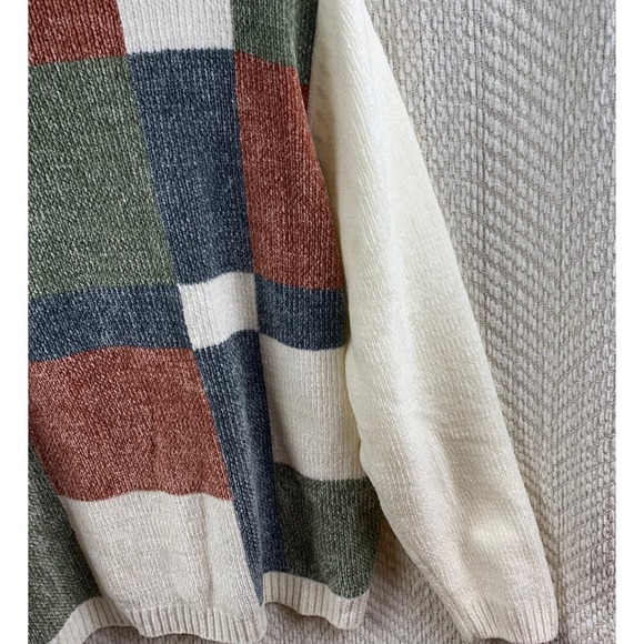 Alfred Dunner Womens XL Chenille Colorblock Patchwork Mock Neck Sweater Cream - Picture 5 of 8